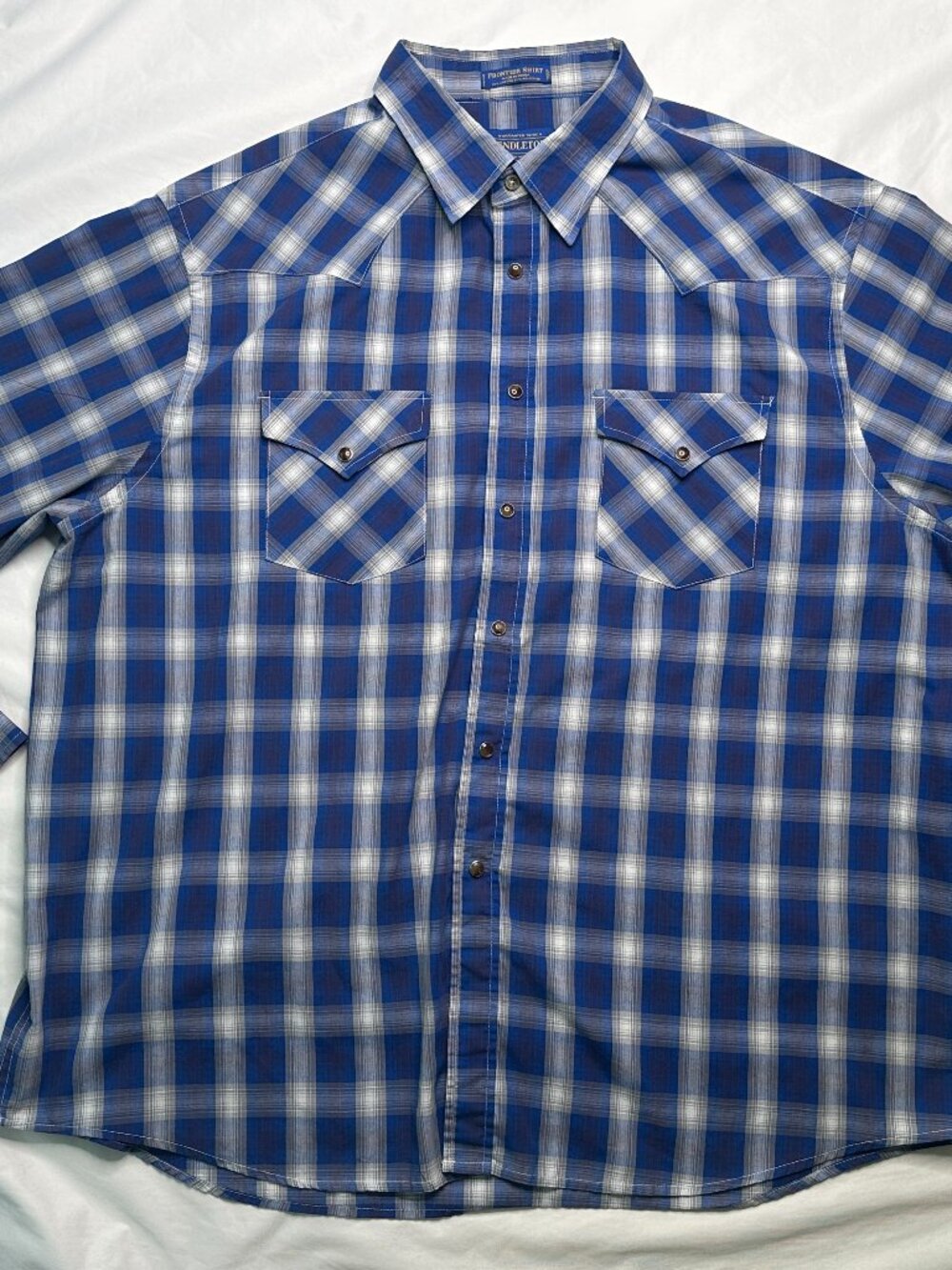 Pendleton Frontier Men's Shirt XXL Blue Plaid Pearl Snap Long Sleeve Button Down